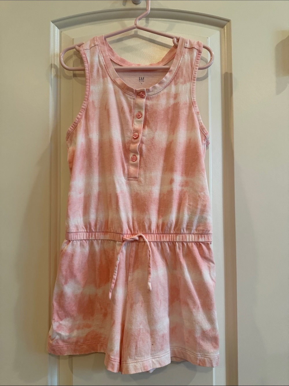 GAP Pink & White Tie-Dye Henley Romper Dress